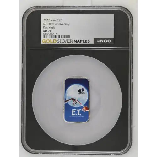 2022 - 1oz E.T. 40th Anniversary Silver Rectangle - Niue S$2 - NGC MS70 (D-14)